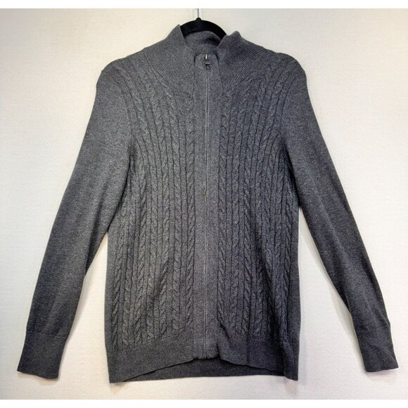 Talbots Womens Cable Knit Zip-Up Sweater Medium Gray Academia - Picture 1 of 10